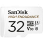 Carte microSDHC SanDisk High Endurance 32 Go blanche, logo SanDisk noir et texte doré