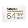 Carte microSDXC SanDisk Max Endurance 64 Go blanche avec mention dorée et chiffre 64