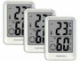 Trois thermo-hygromètres numériques Pearl blancs affichant 23 °C’et 60 % avec indicateur confort