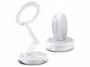 Lampe de bureau Lunartec blanche dépliée et repliée côte à côte sur fond blanc
