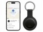 Traceur SGF65 Callstel sur smartphone avec application de localisation affichant carte et fonctions « Faire sonner », « Marquer comme perdu », et le produit physique sur porte-clés cuir noir