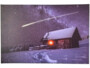 Tableau lumineux effet flamme "Étoile filante et chalet"