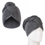 2 serviettes turbans grises en microfibres pour cheveux dont une sur une tte de mannequin