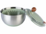 Essoreuse à salade Rosenstein et Söhne en inox avec panier vert et couvercle transparent à bouton marron