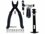 Kit de réparation pour chaîne de vélo avec attaches rapides, pince et dérive chaîne vus de face