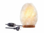 Lampe de sel en cristal naturel allumée sur base en bois, câble noir avec variateur et prise européenne