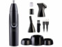 Tondeuse barbe et poils de nez rechargeable 3 en 1 vue de 3/4 avec brossette peigne et câble