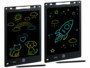 Deux ardoises LCD General Office noires avec dessins néon colorés et stylets noirs