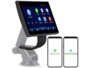Écran tactile IPS HD 7" CAS-5065 mis en situation sur support ventouse et magnétique et logos Apple CarPlay et Android Auto