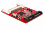 Carte électronique rouge avec connecteur CF blanc, puce noire, connecteur SATA noir et composants SMD