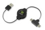 câble de chargement et synchronisation usb vers mini usb et micro usb pour smartphone tablette gps avec enrouleur intégré 1m retrak