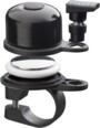 Sonnette de vélo AirBell noire en vue éclatée avec dôme, ressort, disque et collier de fixation