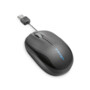 Souris filaire grise Kensington avec câble rétractable, molette centrale et connecteur USB sur fond blanc