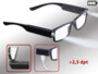 lunettes de lecture mixtes noires avec mini lampes LED et verres dioptrie +2,5 Pearl