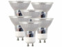 Lot de 6 spots LED en verre GU10 avec une capacité de 3 W et une luminosité de 250 lumens.