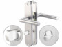 Garniture de porte en inox pour portes de WC/SdB: 2 poignées sur plaque AGT