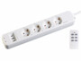 Multiprise télécommandée avec 4 prises 230 V et 2 ports USB-A et 1 port USB-C.