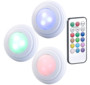set de 3 spots autoadhesifs led rvb rgb couleur avec telecommande pour meubles et déco