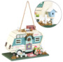 nichoir en bois a oiseaux mesanges design caravane decoree à suspendre
