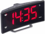 Radio-réveil incurvé avec projecteur LED rouge et port USB pour smartphone.