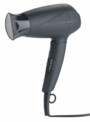 Sèche-cheveux noir mat à poignée pliable avec buse concentrateur, vu déplié et replié sur fond blanc