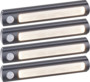 4 lampes de placard sans fil à LED avec détecteur - 25 lm - Noir Luminea