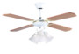 ventilateur de plafond avec pales en bois brun et luminaire retro VT696