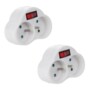 Lot de 2 adaptateurs Perel avec 2 prises 230 V et un interrupteur.