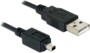 Câble de transfert noir avec connecteur USB-A mâle et connecteur miniature pour appareil photo, fond blanc