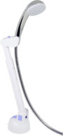 Support ventouse réglable ShowerXtend avec pommeau de douche fixé à son bras mobile