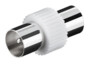 Adaptateur antenne TV coaxial Goobay 9,5 mm mâle-mâle avec corps blanc moleté et fiches métalliques