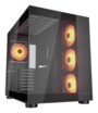 Boîtier Cougar CGR-5KA1B-RGB noir en verre trempé fumé avec quatre ventilateurs RGB orange vus de trois quarts