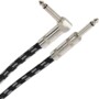 Câble jack 6,3 mm mono coudé avec tressage textile noir et gris sur fond blanc