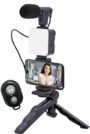 Kit vlogging avec lampe, micro, trépied, télécommande et pince pour smartphone