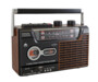 Radio-cassette enregistreur rétro Inovalley noir et imitation bois avec poignée et cadran fréquences vu de trois-quarts
