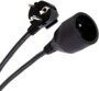 Rallonge électrique Pearl 3 m noire avec fiche Schuko et prise femelle sur fond blanc
