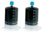 Deux seringues industrielles BOSCH 60 ml noires avec graduations blanches et bouchon bleu