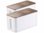 Deux petites boîtes de rangement aspect bois pour multiprise.