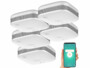 Pack de 5 détecteurs de fumée WLAN RWM-190.app avec pile, accessoires de montage (2 chevilles, 2 vis, 1 patch adhésif) et mode d'emploi en français