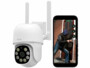 Caméra d'extérieur 2K Pan-Tilt connectée IPC-905.track avec suivi et vision nocturne couleur mise en situation avec smartphone