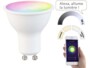 Spot LED connecté GU10 RVB/CCT compatible commandes vocales LAV-215.RVBw - 4,5W vue avec smartphone