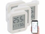 Pack de 4 thermomètres-hygromètres avec 4 piles bouton, 4 patchs adhésifs et mode d’emploi en français