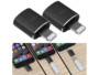 2 adaptateurs avec connecteur Lightning et port USB-A de la marque Callstel, avec transfert de données USB 3.0, fonction Plug & Play et connecteurs en aluminium, avec photo de mise en situation d'un adaptateur branché sur un iPhone
