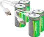 4 accus type D 5400 mAh avec port de chargement USB