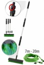 Pack avec balai avec manche en aluminium en 3 parties, tuyau d'arrosage en latex et adaptateur pour robinet 3/4'' PRO.V2 7-20 m avec modes d'emploi en français