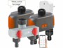 Pack avec 2 programmateurs d'arrosage BWC-600.bt, 4 adaptateurs pour raccord à clic, 4 rouleaux de ruban d'étanchéité, sélecteur d'arrosage 2 voies, 2 raccords rapides pour tuyau, raccord pour robinet et passerelle réseau