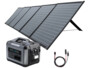 Pack générateur solaire HSG-1200 avec adaptateur secteur AC, adaptateur allume-cigare, câble de raccordement avec fiche Anderson, panneau solaire avec câble de raccordement vers MC4 et câble adaptateur MC4 vers Anderson de la marque Revolt
