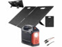 Pack générateur solaire HSG-420 avec panneau solaire avec câble de raccordement, câble adaptateur 150 cm pour panneau solaire, adaptateur secteur 230 V, câble de chargement allume-cigare, adaptateur pour allume-cigare et modes d'emploi en français
