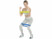 Femme en vêtements de sport en position squat utilisant l'élastique jaune à résistance moyenne au niveau des bras et l'élastique bleu à résistance faible au niveau des cuisses