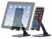 Vue en transparence de deux écrans tactiles posés sur 2 supports universel pour smartphone et tablette